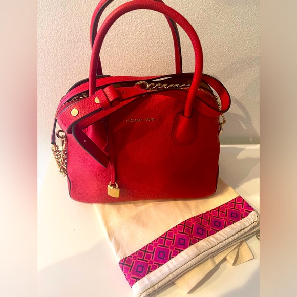 Michael Kors Studio Mercer large Dome Satchel Bag in dark Sangria - Picture 1 of 16